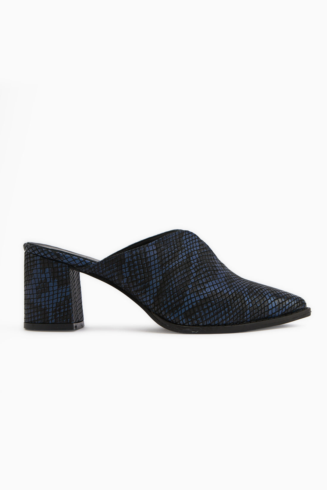 Rachel Genuine Leather Navy Snake Patterned Women’s Heeled Slippers