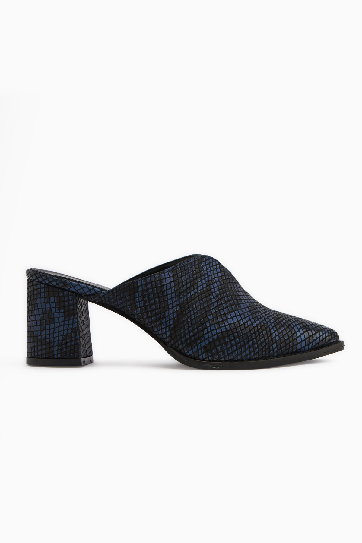 Rachel Genuine Leather Navy Snake Patterned Women’s Heeled Slippers