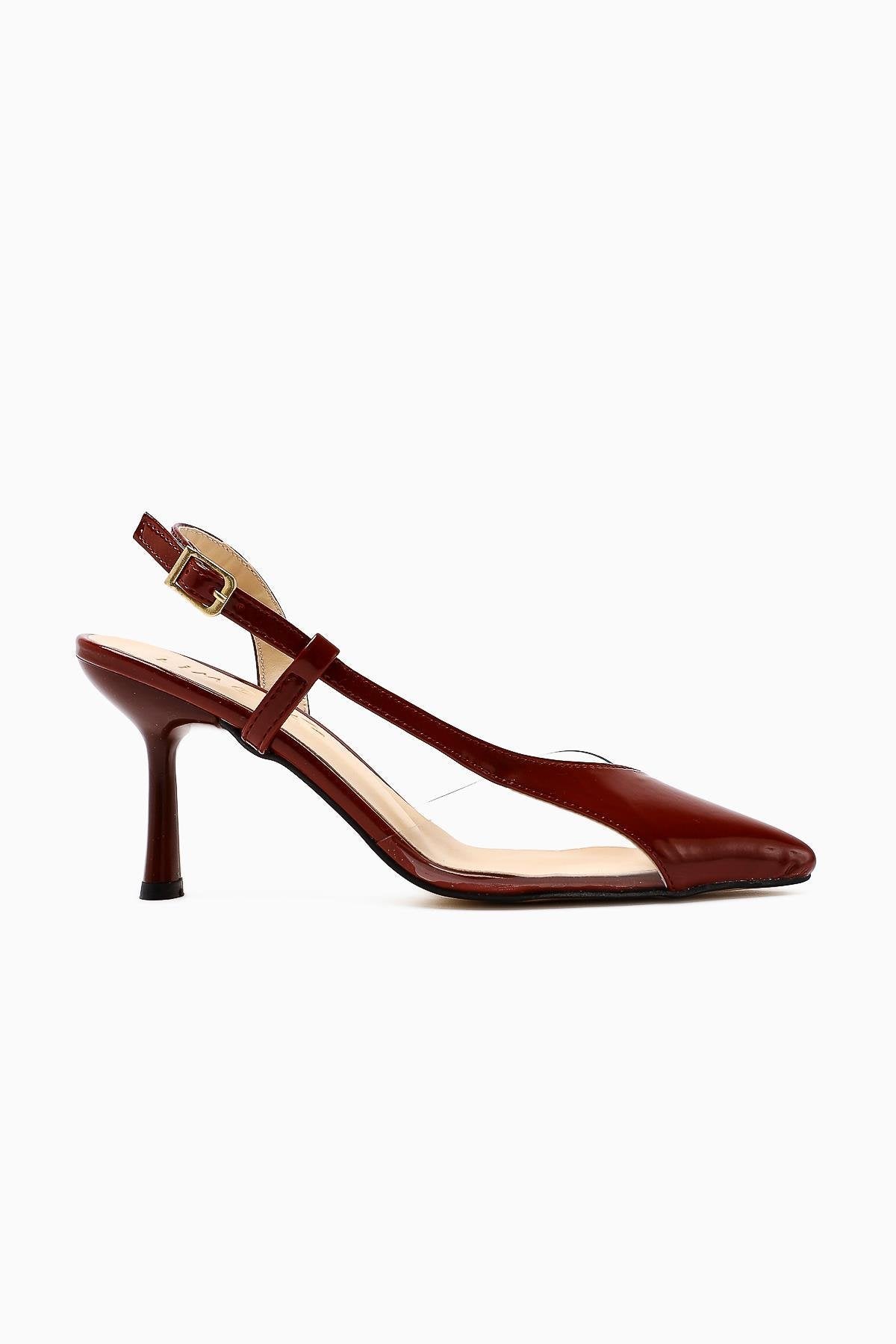 Aliah Burgundy Patent Leather Pointed Toe Pumps with Transparent Detail