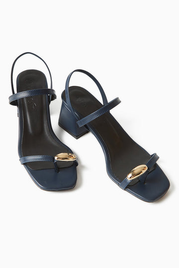 Selenya Navy Thong Sandals with Buckle Detail for Women