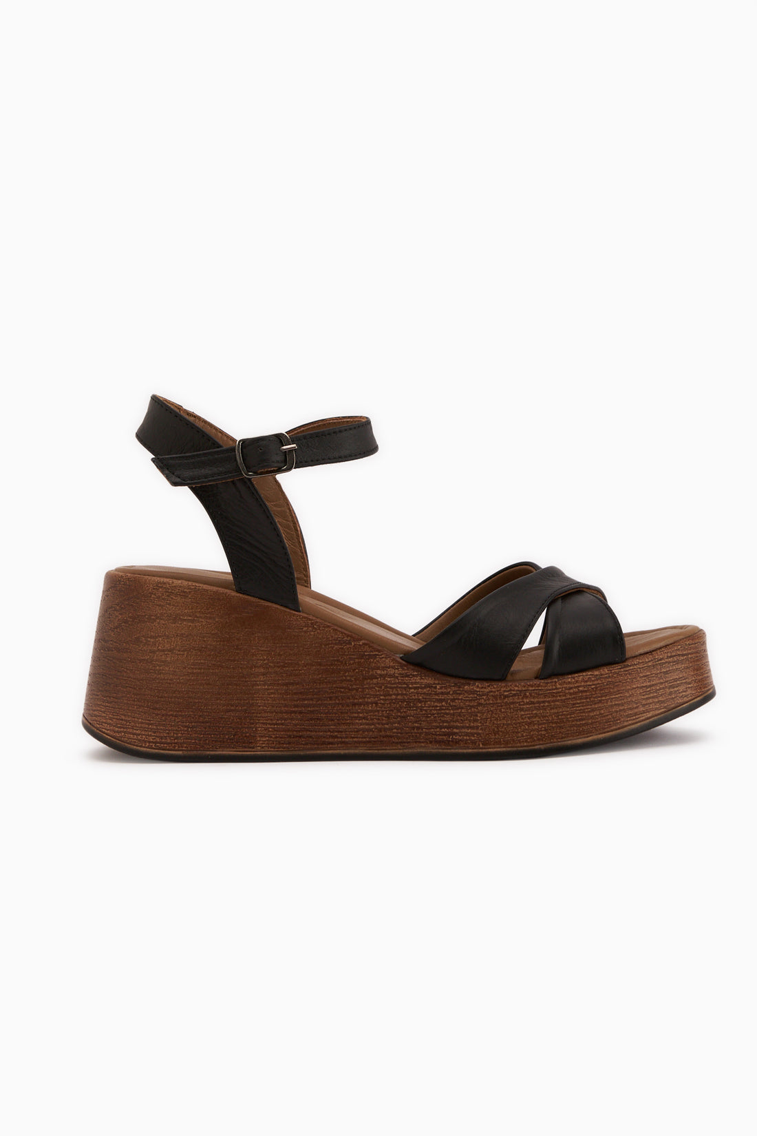 Nooria Genuine Leather Black Cross Strap Wedge Women’s Sandal