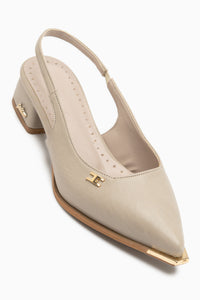 Norah Beige Elastic Short Heeled Women’s Shoes