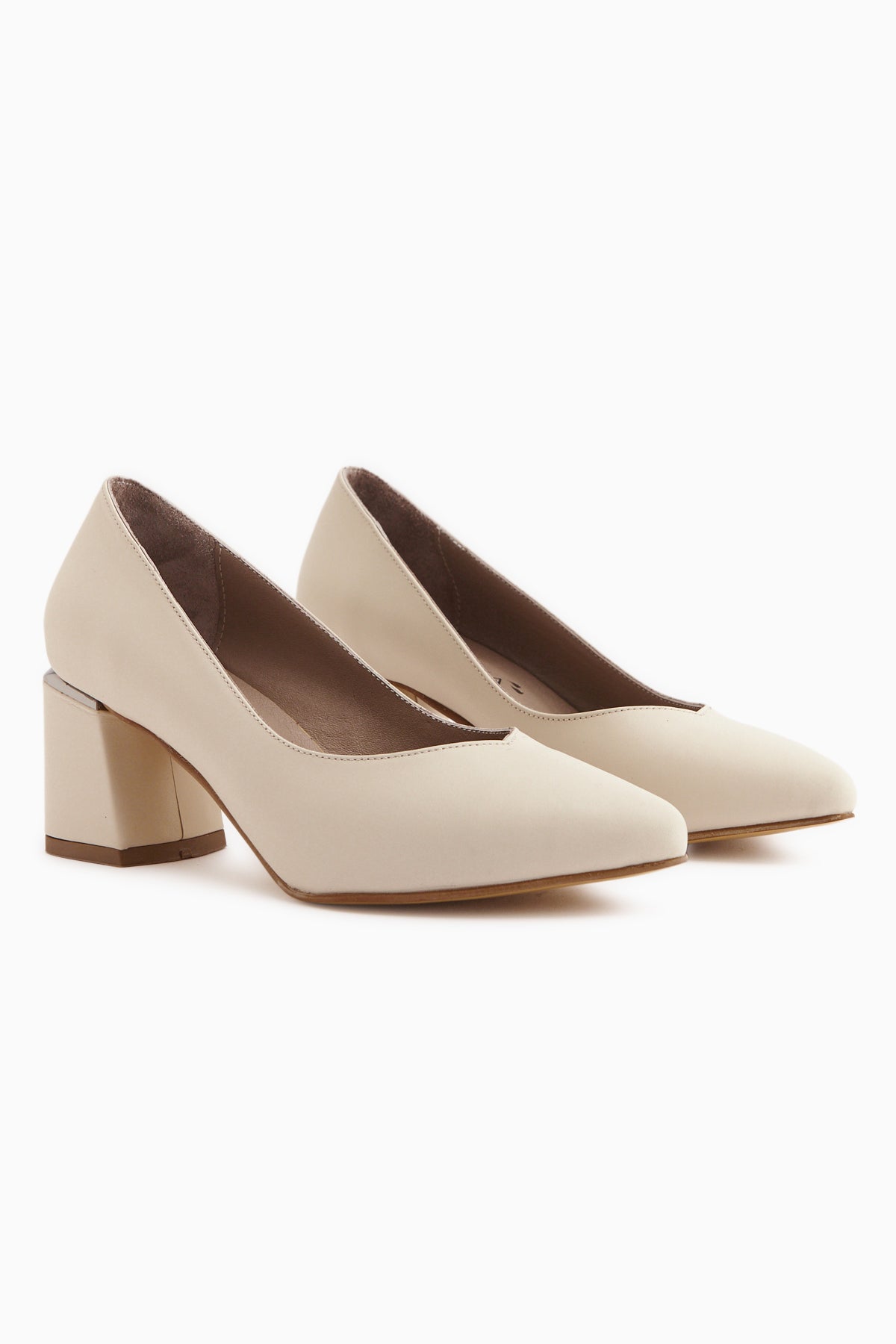 Genuine Leather Beige Thick Heeled Women’s Shoes