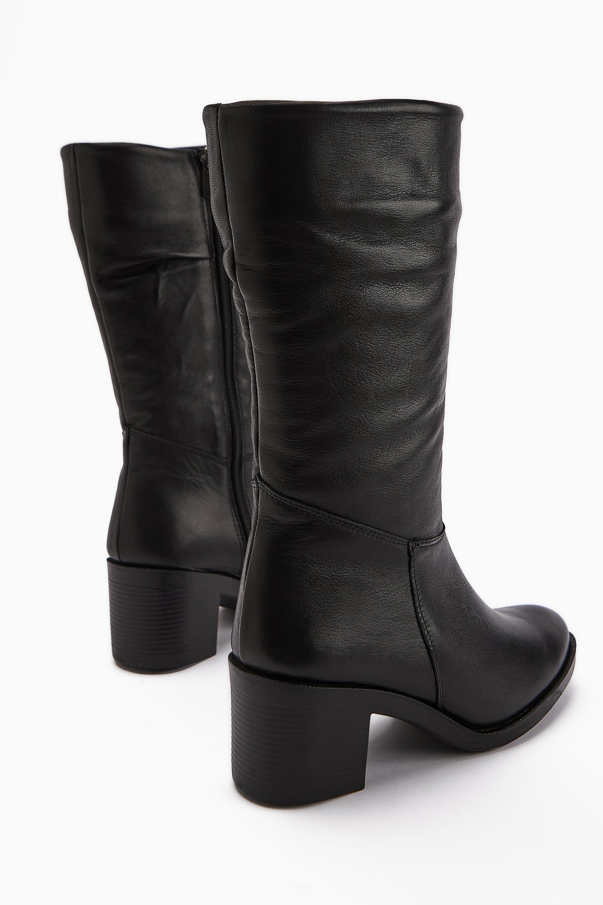 Sahara Genuine Leather Black Pleated Zipper Women's Boot