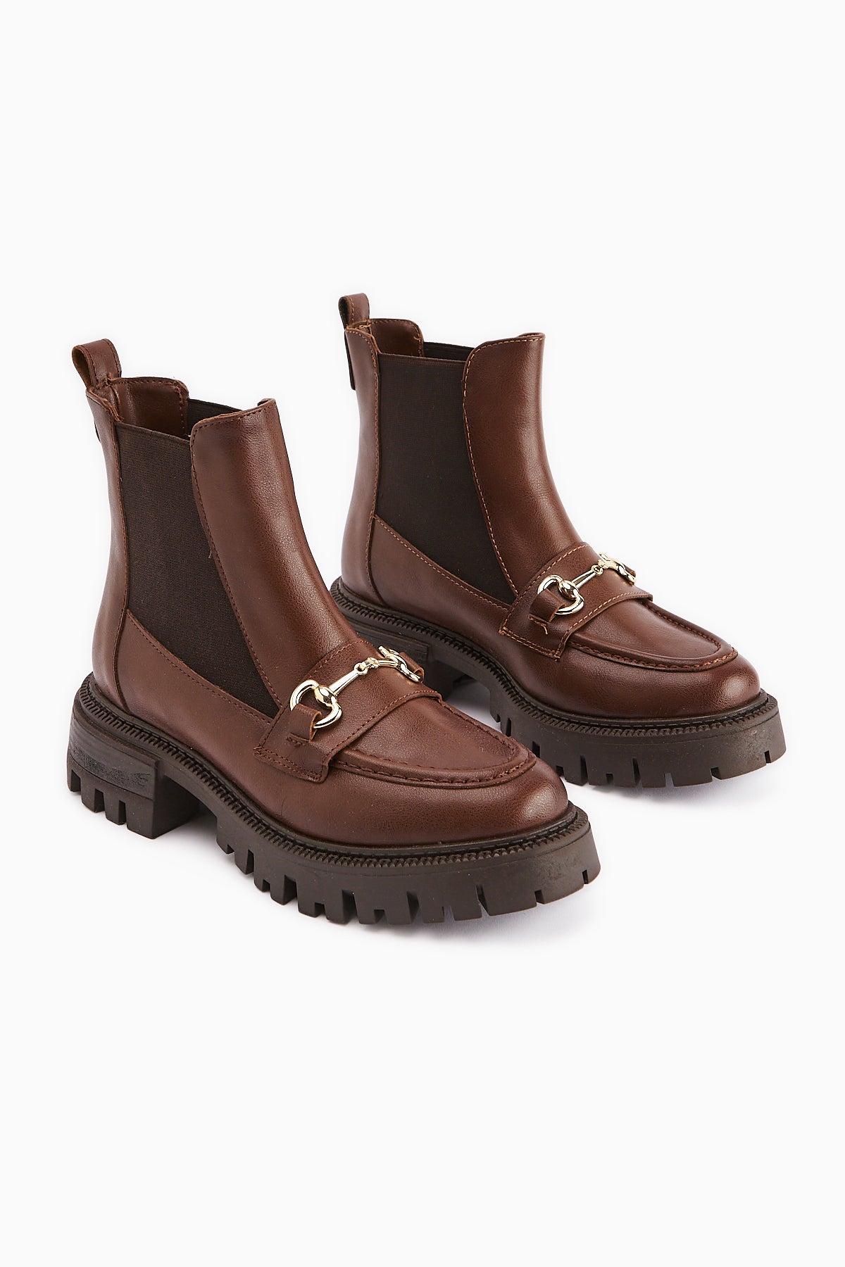 Lemonie Tan Buckle Detailed Elastic Ankle Boots
