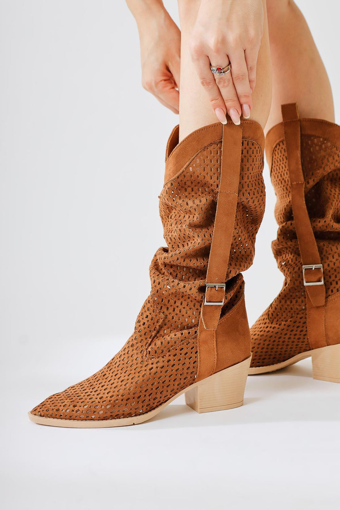 Orietta Tan Suede Laser Cut Women’s Boots