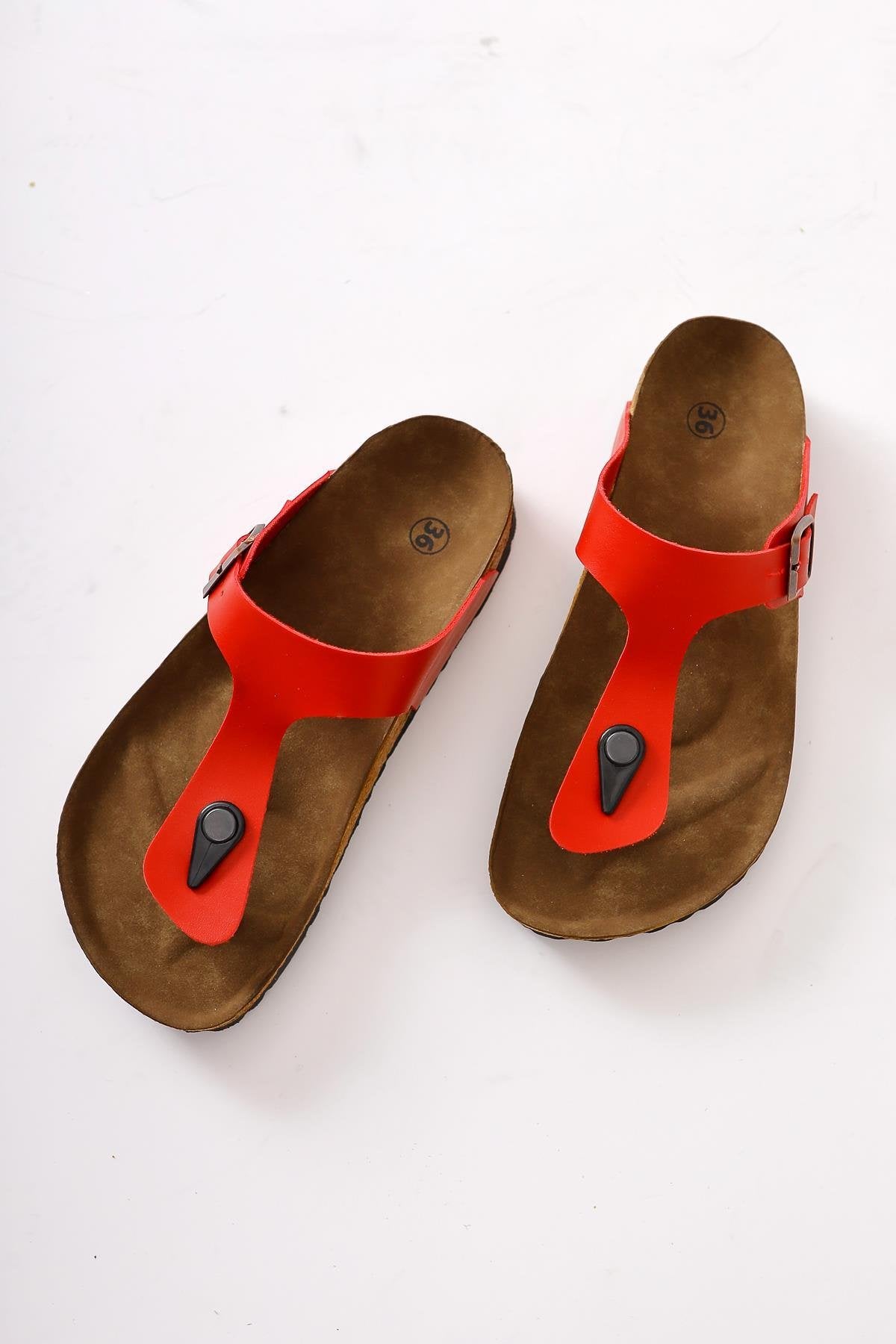 Risa Red Flip Flops with Buckle Detail