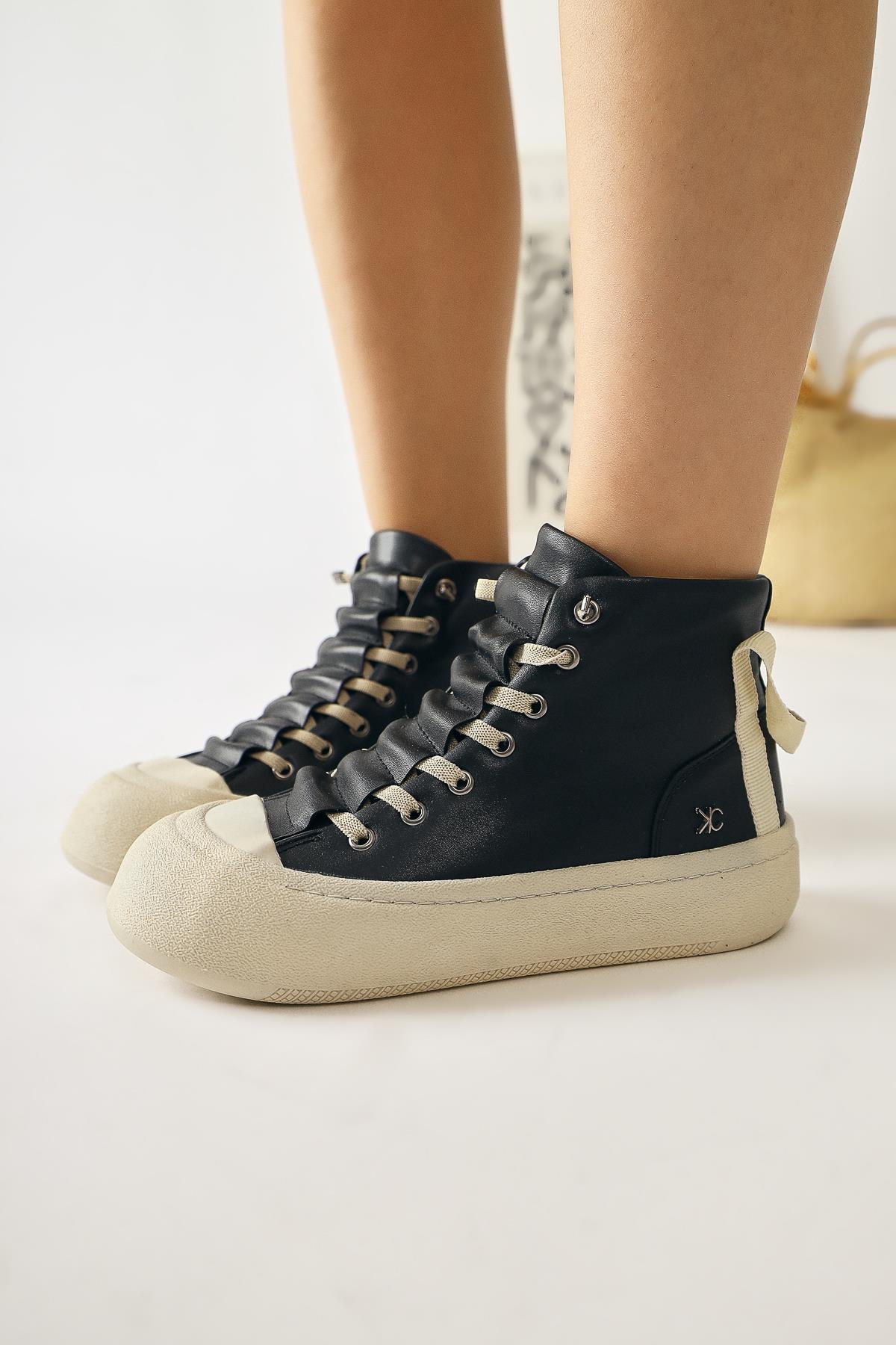 Celinn – Black Elastic Lace-Up Sneaker Boot (Women)