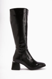 Miami Black Crinkled Patent Leather Square Toe Women’s Boots