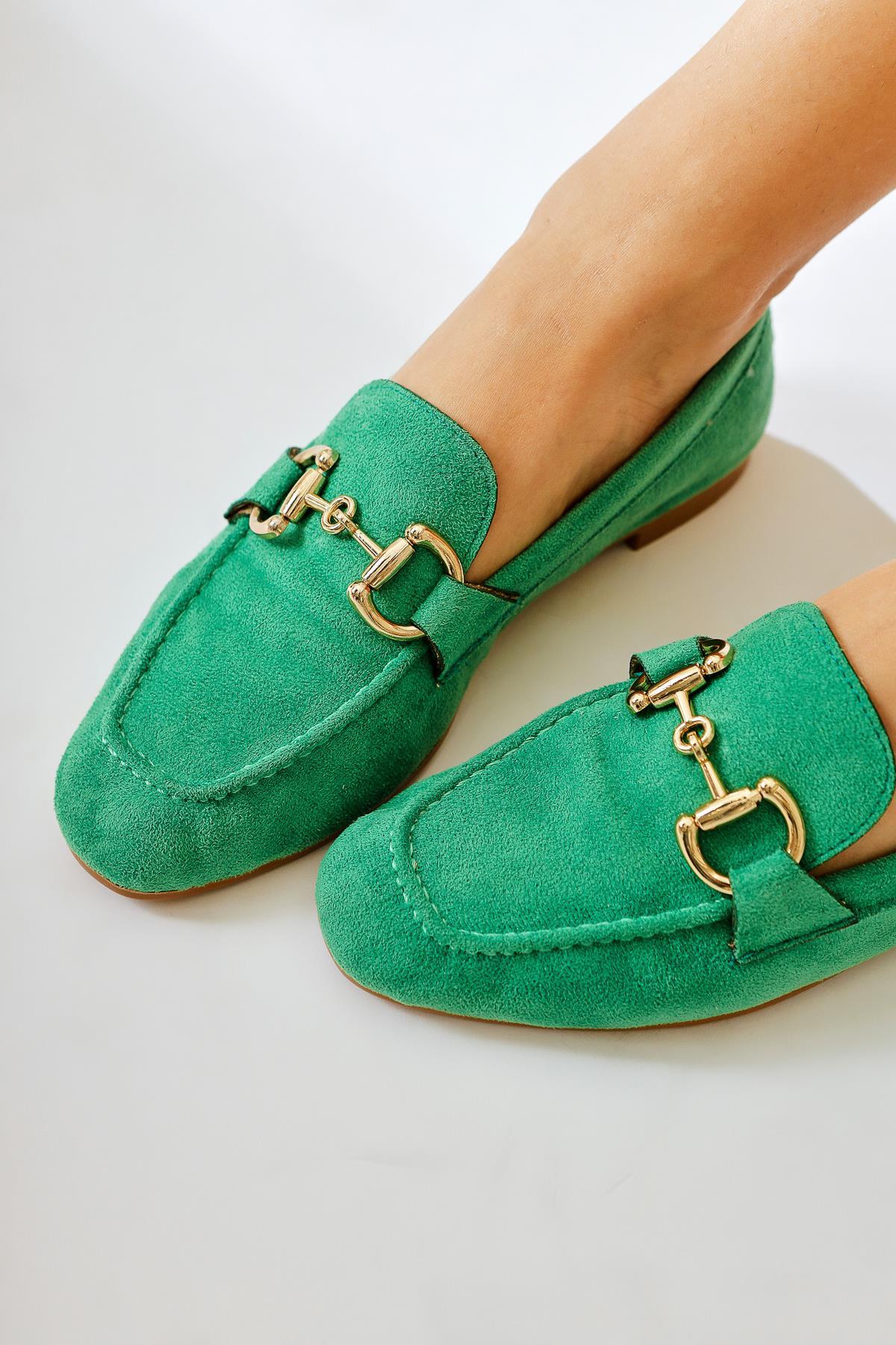 Shirly Green Suede Buckle Detailed Casual Shoes