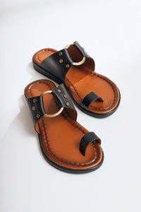 Bitania Genuine Leather Black Flip Flop Slippers