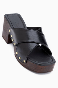 Jamela Black Cross Strap Heeled Women’s Slippers