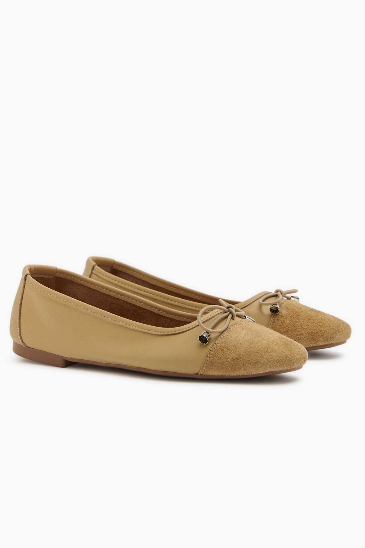 Anjela Genuine Leather Beige Bow Detailed Women’s Ballet Flats