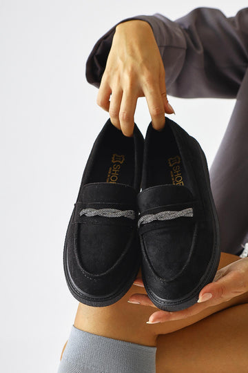 Herolinda Black Suede Shoe with Jewel Buckle Detail