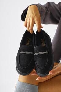 Herolinda Black Suede Shoe with Jewel Buckle Detail