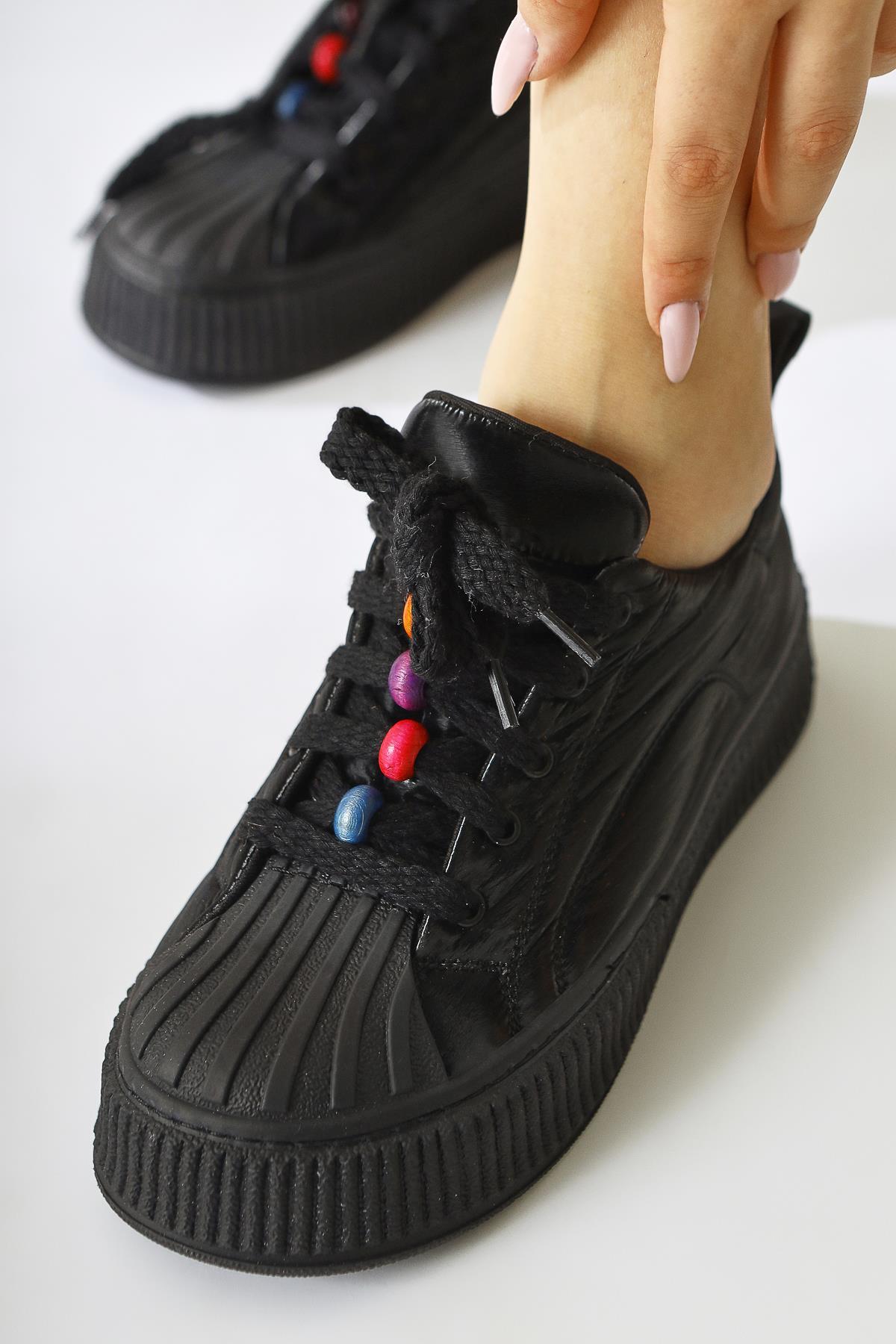 Chinda Black Parachute Fabric Sneakers with Bead Detail
