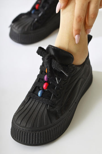 Chinda Black Parachute Fabric Sneakers with Bead Detail