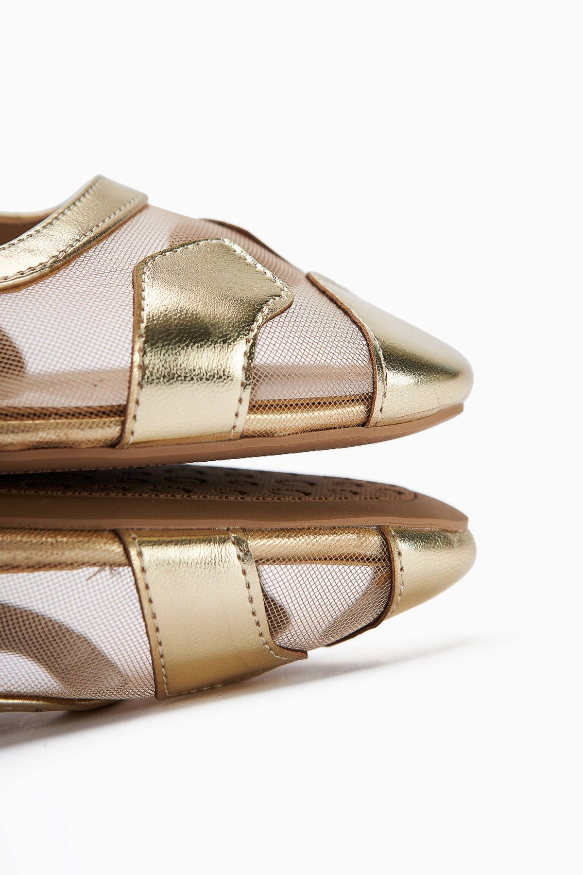 Diora Gold Tulle Detail Buckled Women's Ballet Flat