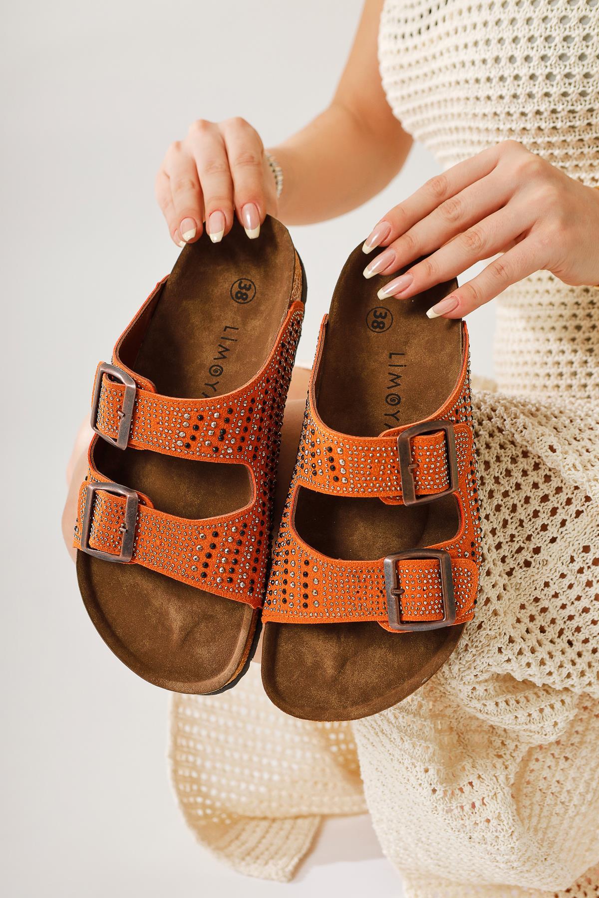 Aire Orange Double-Strap Gemstone Detail Slides