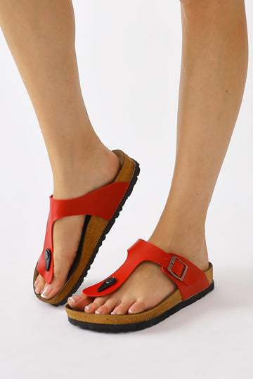 Risa Red Flip Flops with Buckle Detail