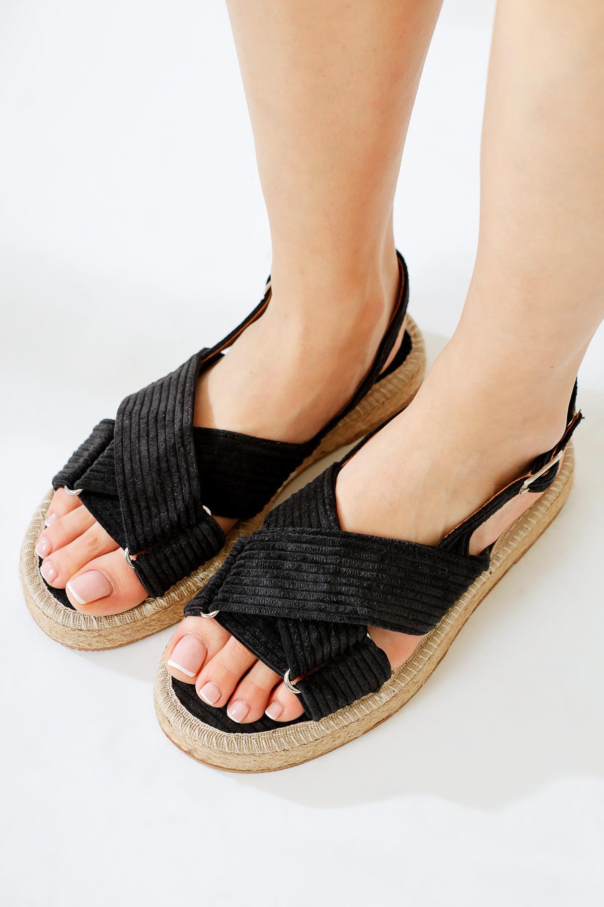 Iris Black Velvet Cross Strap Sandals