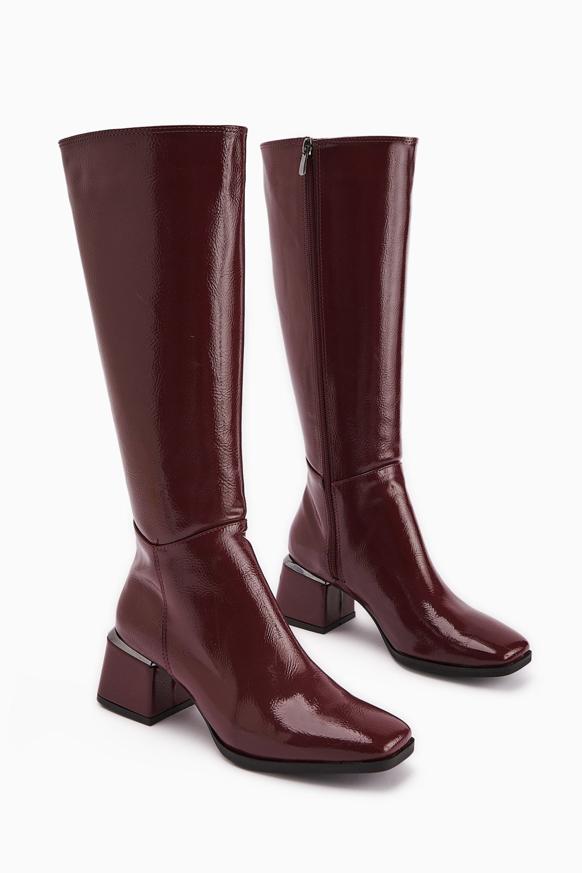 Miami Burgundy Crinkled Patent Leather Square Toe Women’s Boots