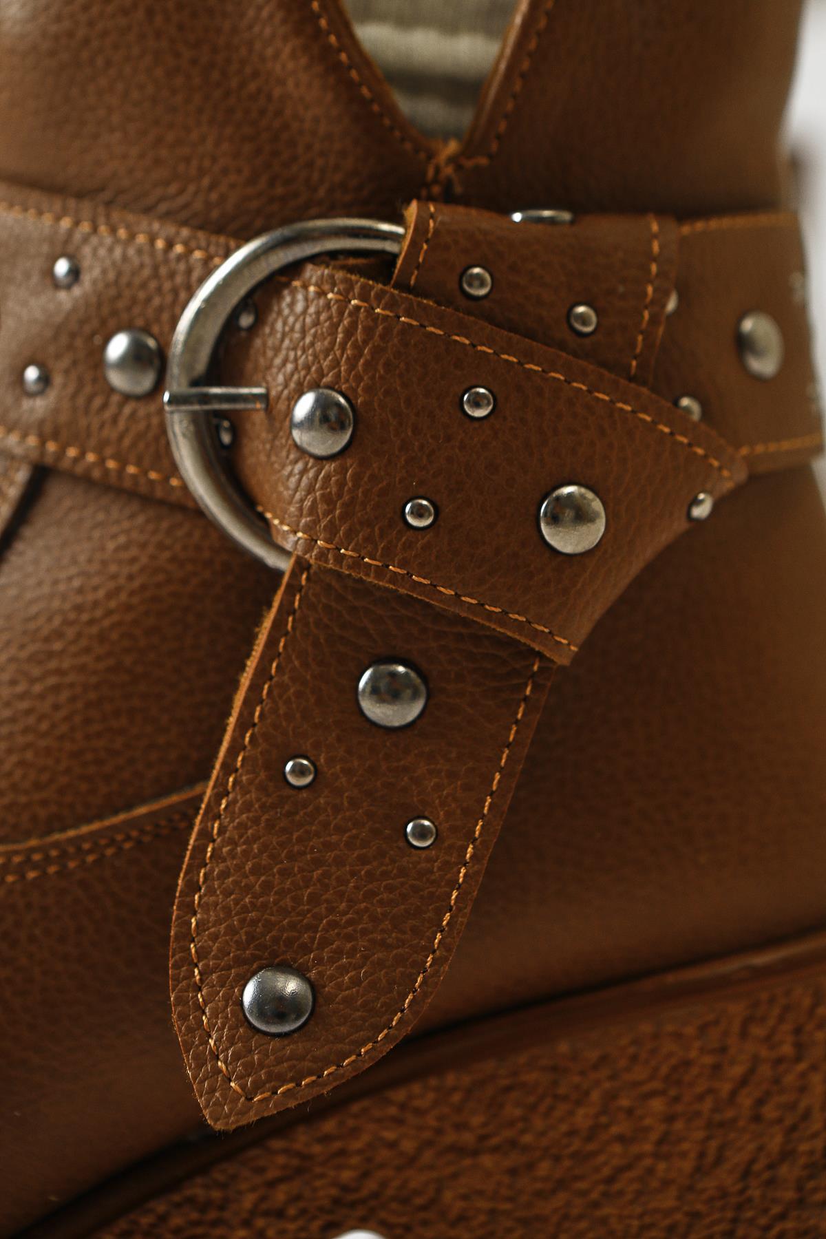 Maylin – Cognac Studded Belt-Detail Boot (Women)