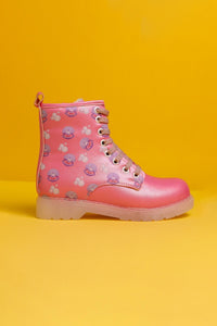 Freda Pink Sea Creature Print Lace-Up Light-Up Kids Boots