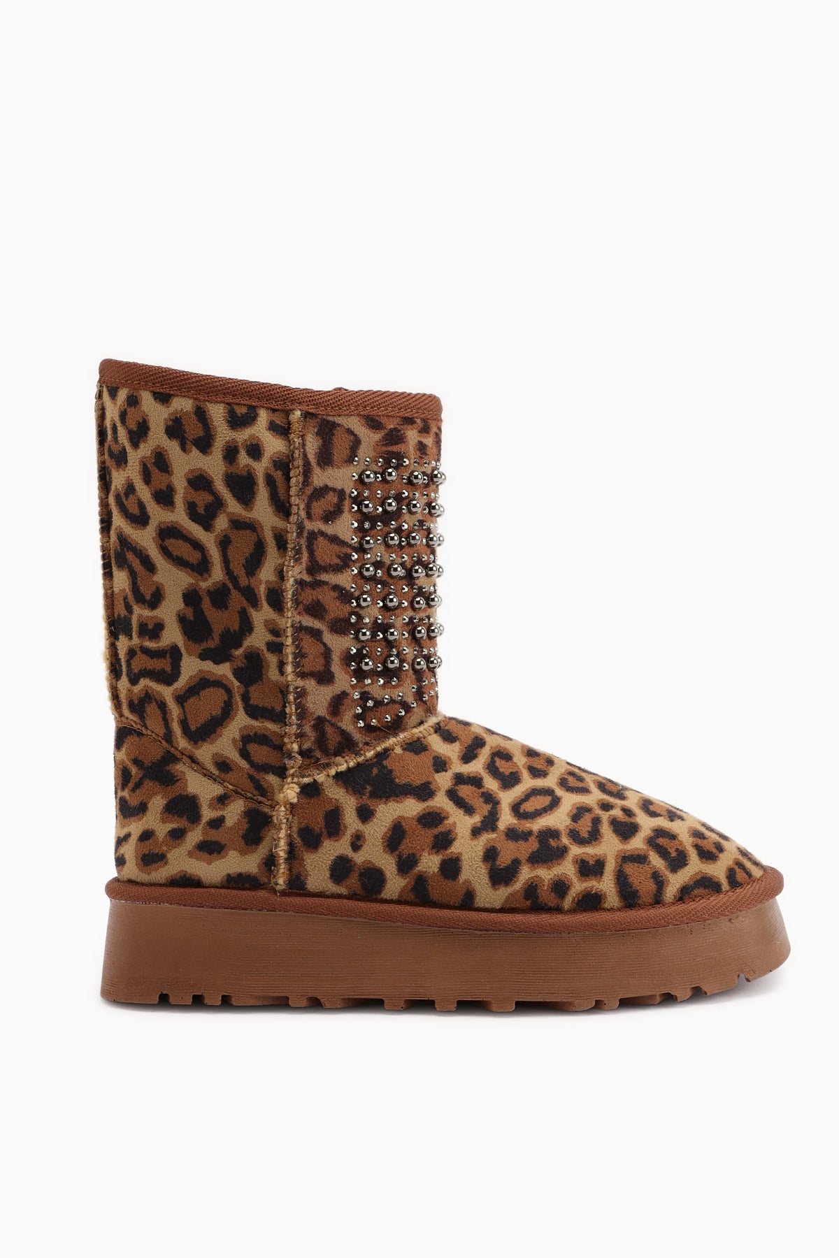 Anna-Li Leopard Print Suede Fur Lined Beaded Detail Women’s Boots