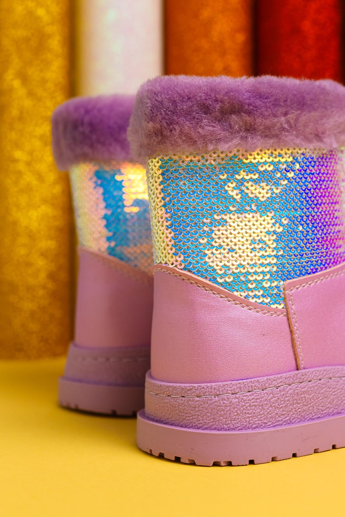 Hanne Lilac Sequined Fur-Lined Kids' Boots