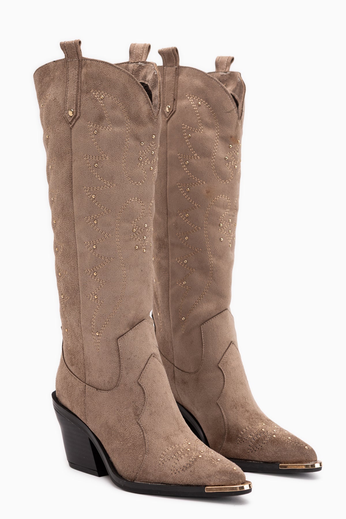 Elnora Beige Suede Embroidered Western Women’s Boots