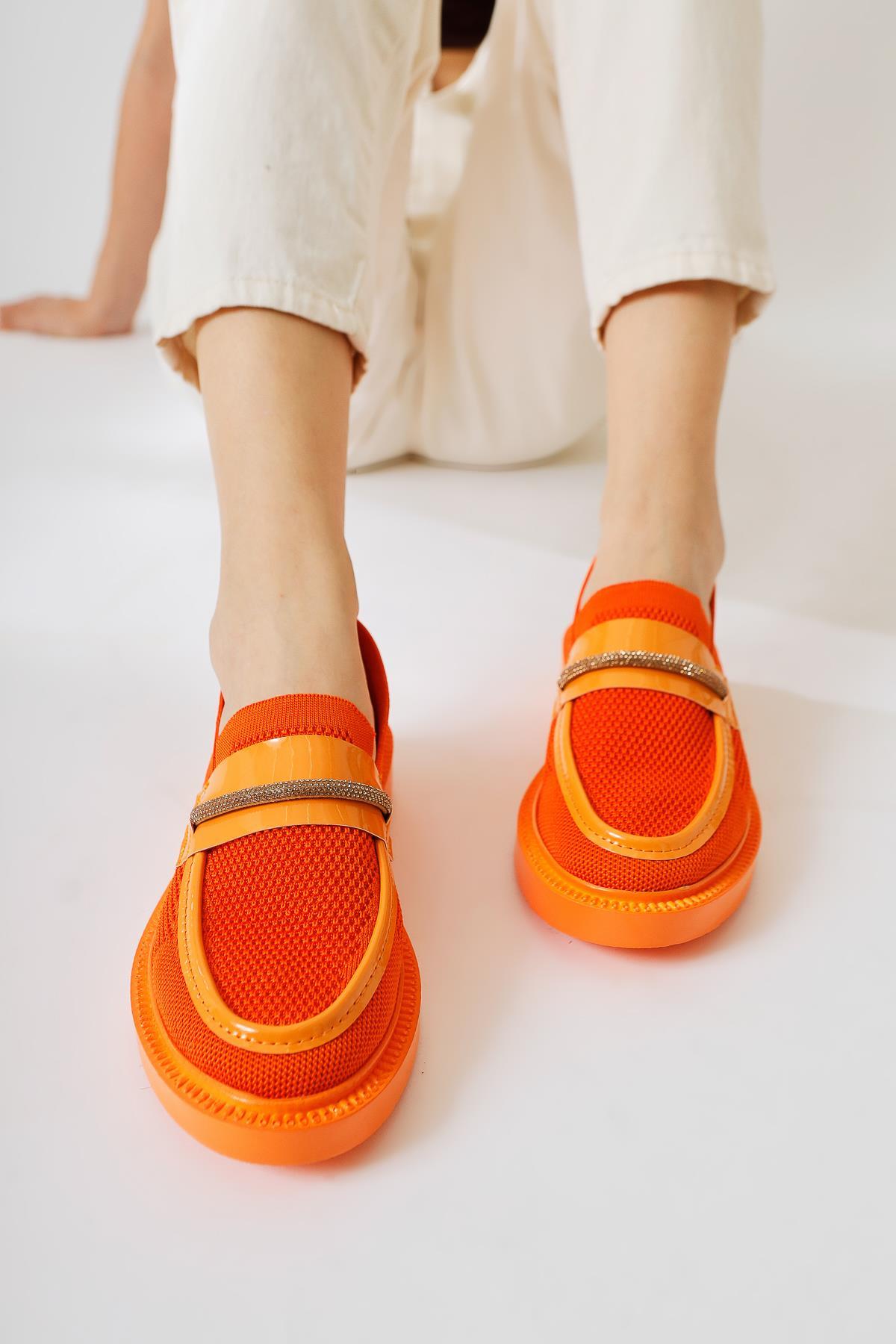 Micka Orange Woven Patent Detailed Stone Strapped Daily Shoes
