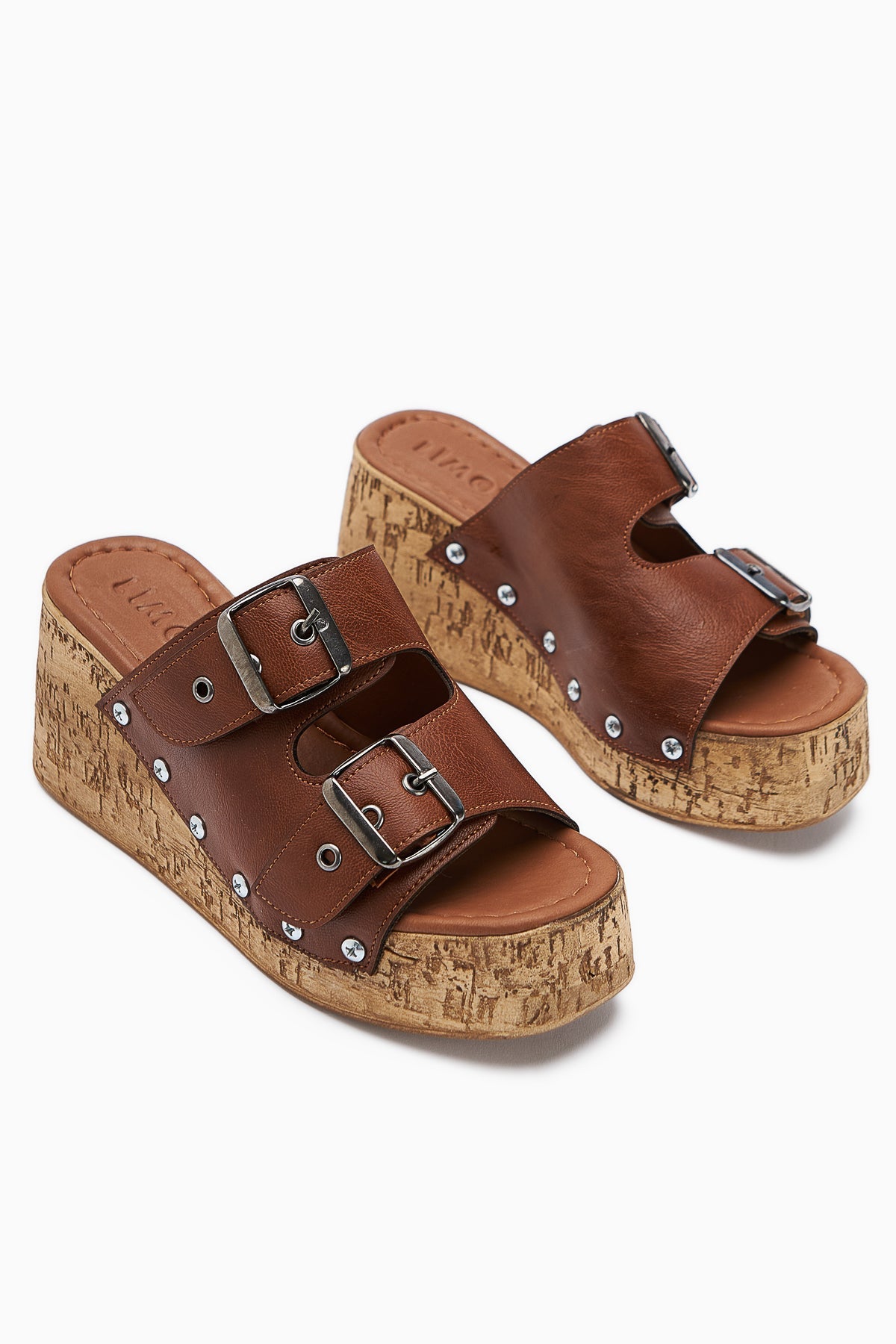 Ratka Tawny Double-Strap Platform Heeled Women's Slippers