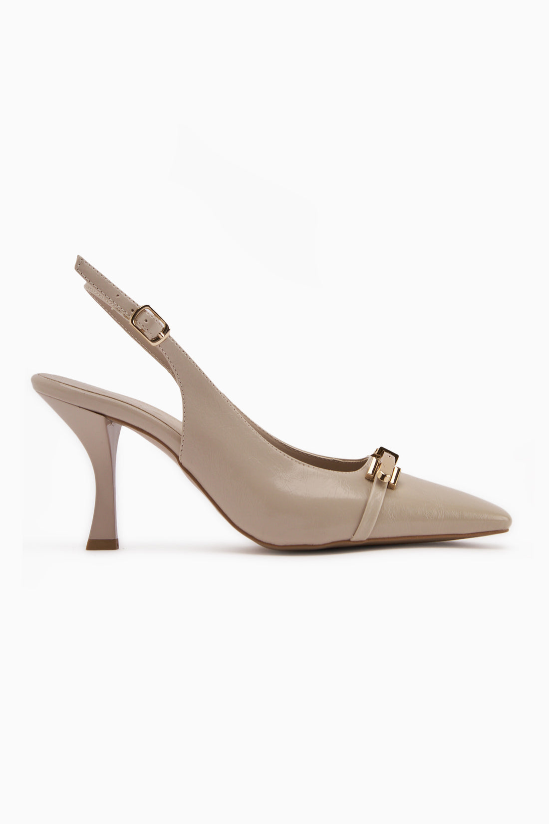 Hanaa Beige Buckled Pointed Women’s Heeled Shoes