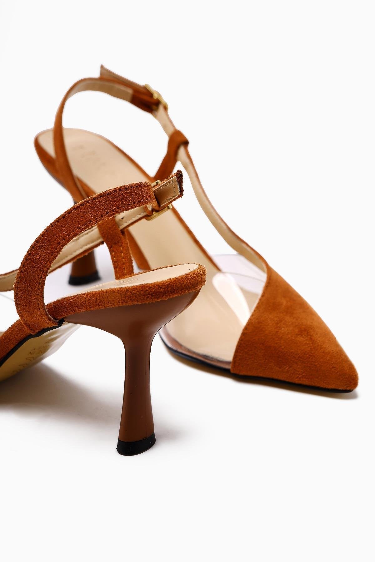 Aliah Taba Suede Pointed Toe Pumps with Transparent Detail