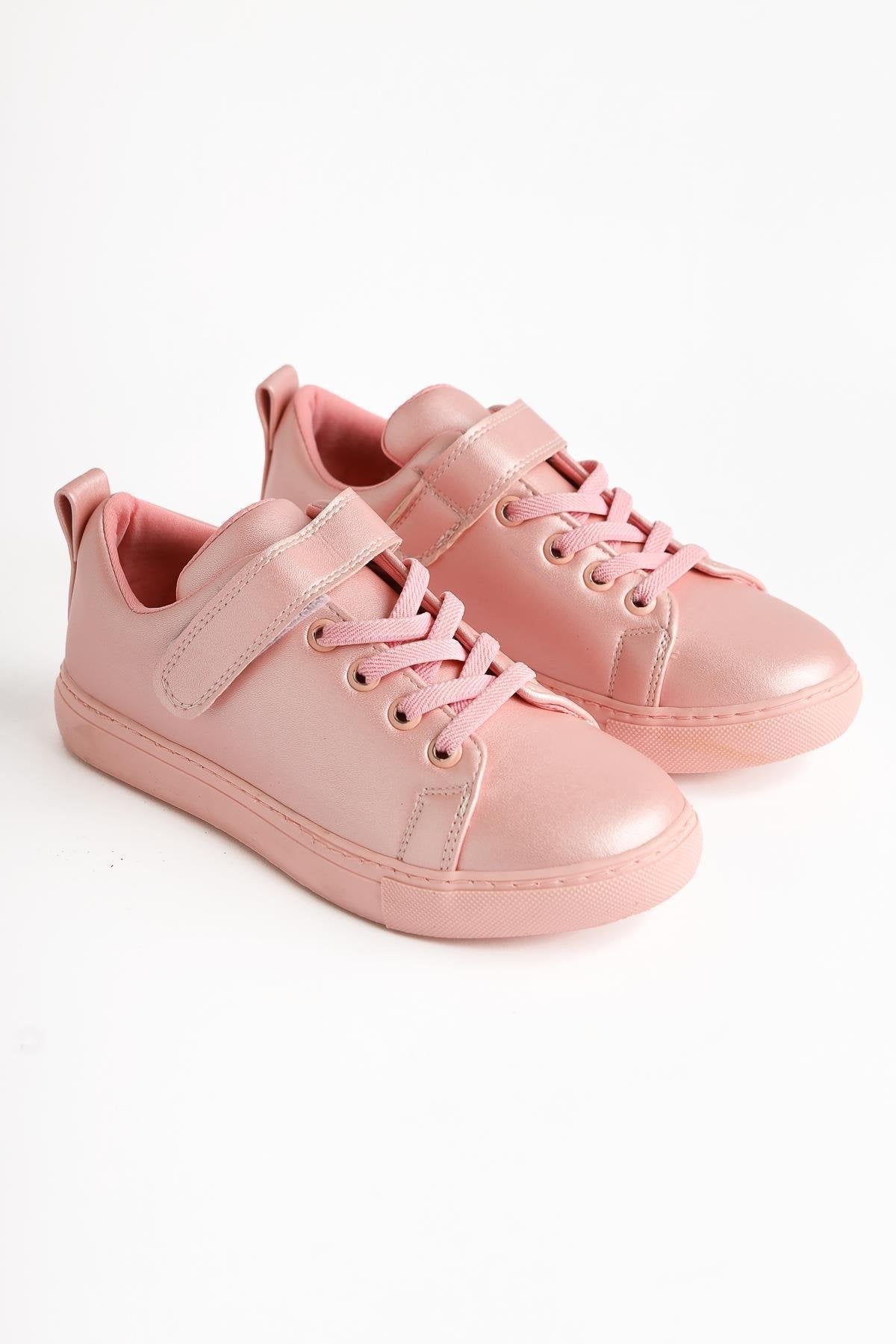 Eve Powder Lace-Up Sneakers with Velcro Detail for Kids