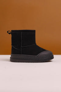 Jasmin Black Suede Boots with Reverse Stitching and Fur Lining for Kids