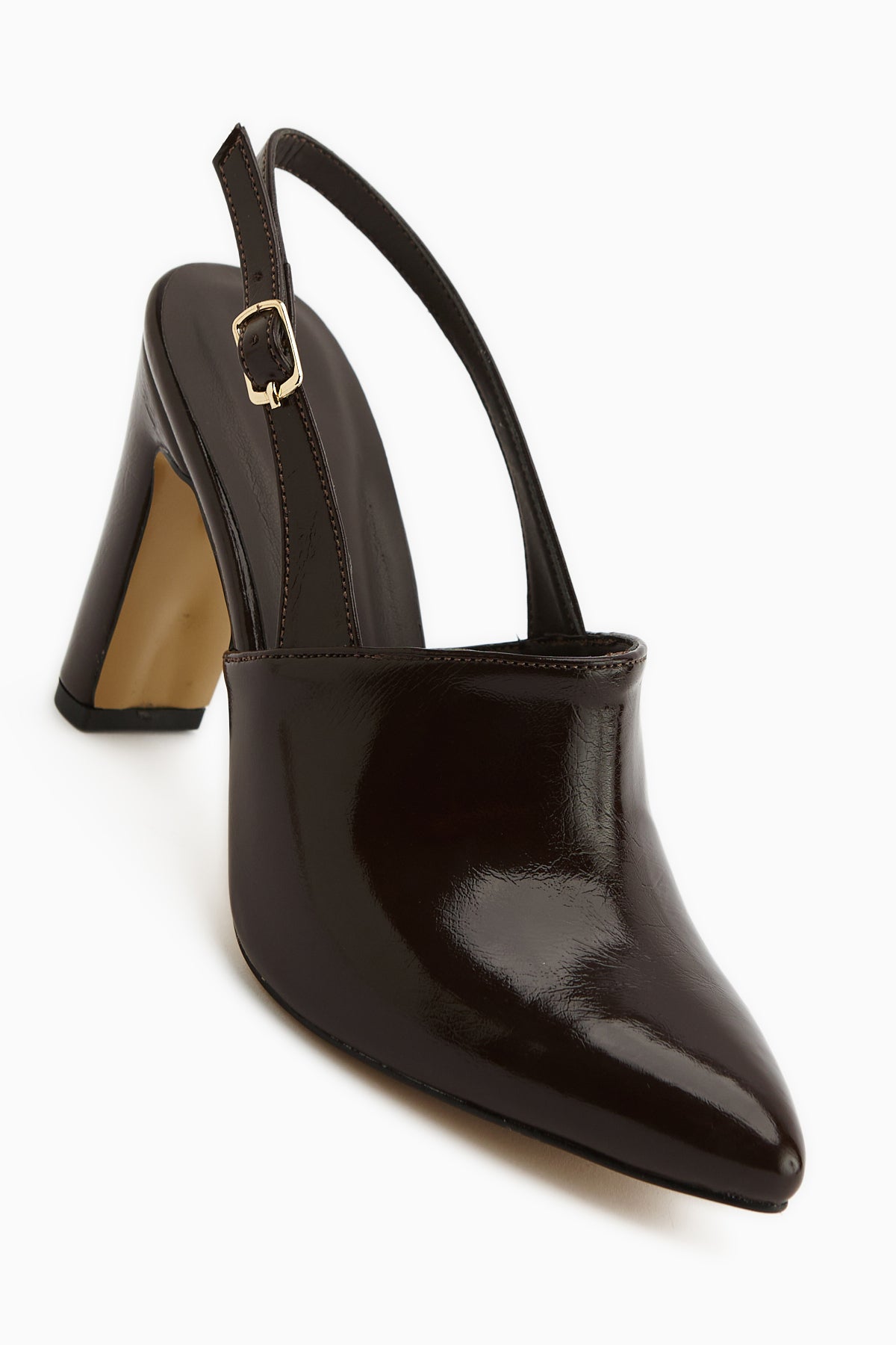 Maisa Brown Pointed Toe Slingback Chunky Heeled Women’s Shoes