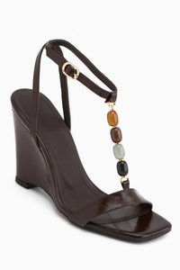 Rosana Brown Beaded Ankle Strap Women’s Heeled Sandal