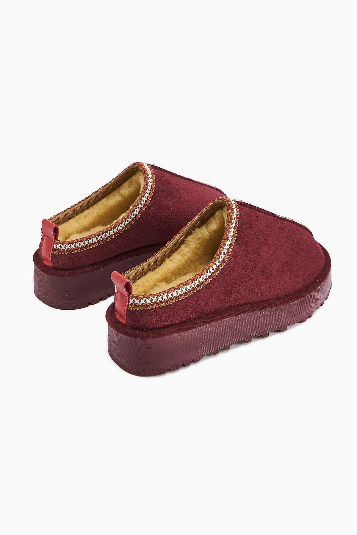 Anne-Liis – Burgundy Suede Woven-Detail Winter Slide (Women)
