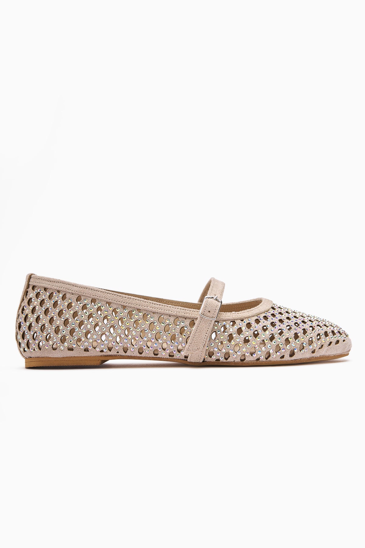 Nicole Suede Daily Women's Shoe with Oval Toe, Perforated Design, and Stone Detailing