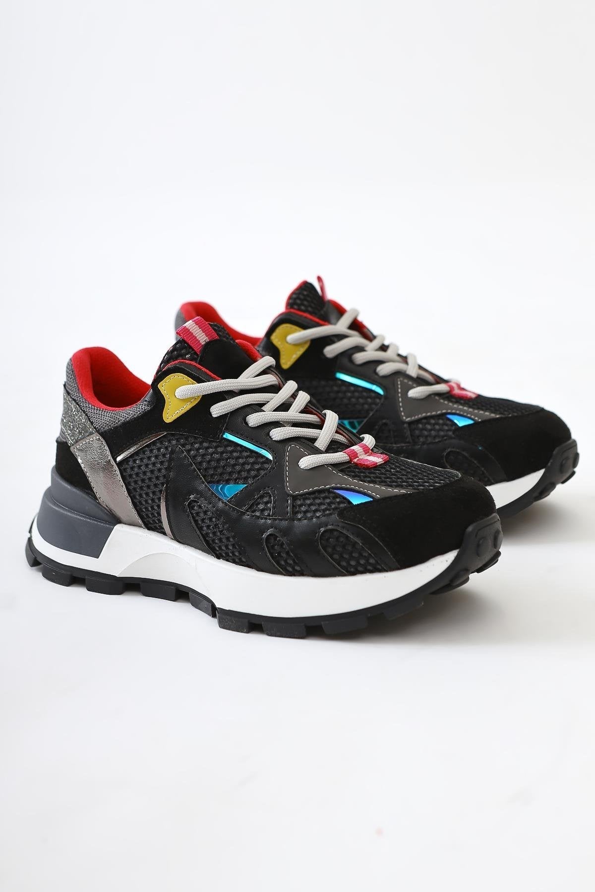 Moe Black Lace-up Sneakers with Mesh Detail