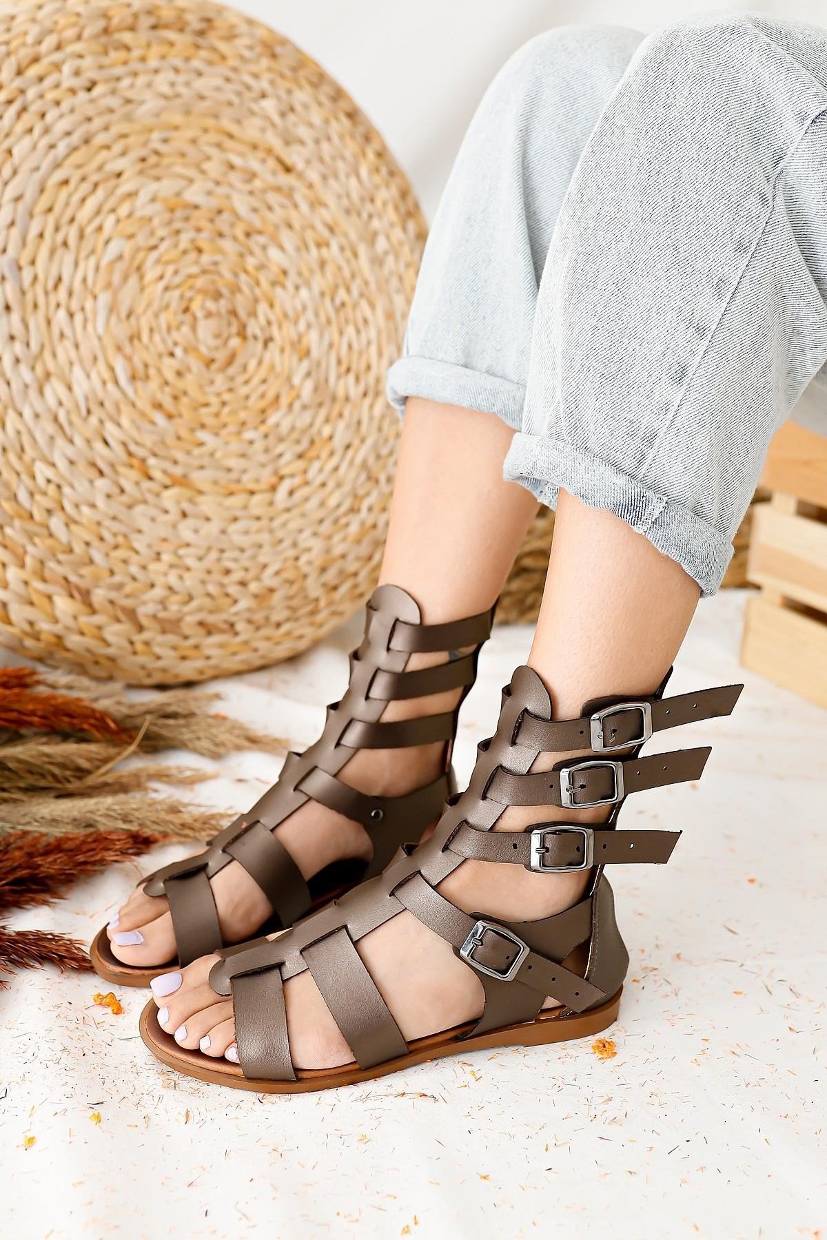 Miranda – Genuine Leather Copper Zipper Gladiator Sandal (Women)