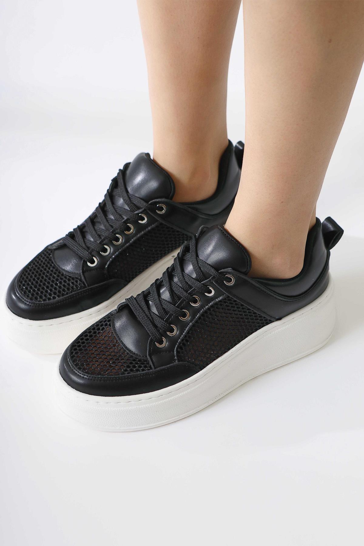 Emilina Black Mesh Lace-Up Sneakers
