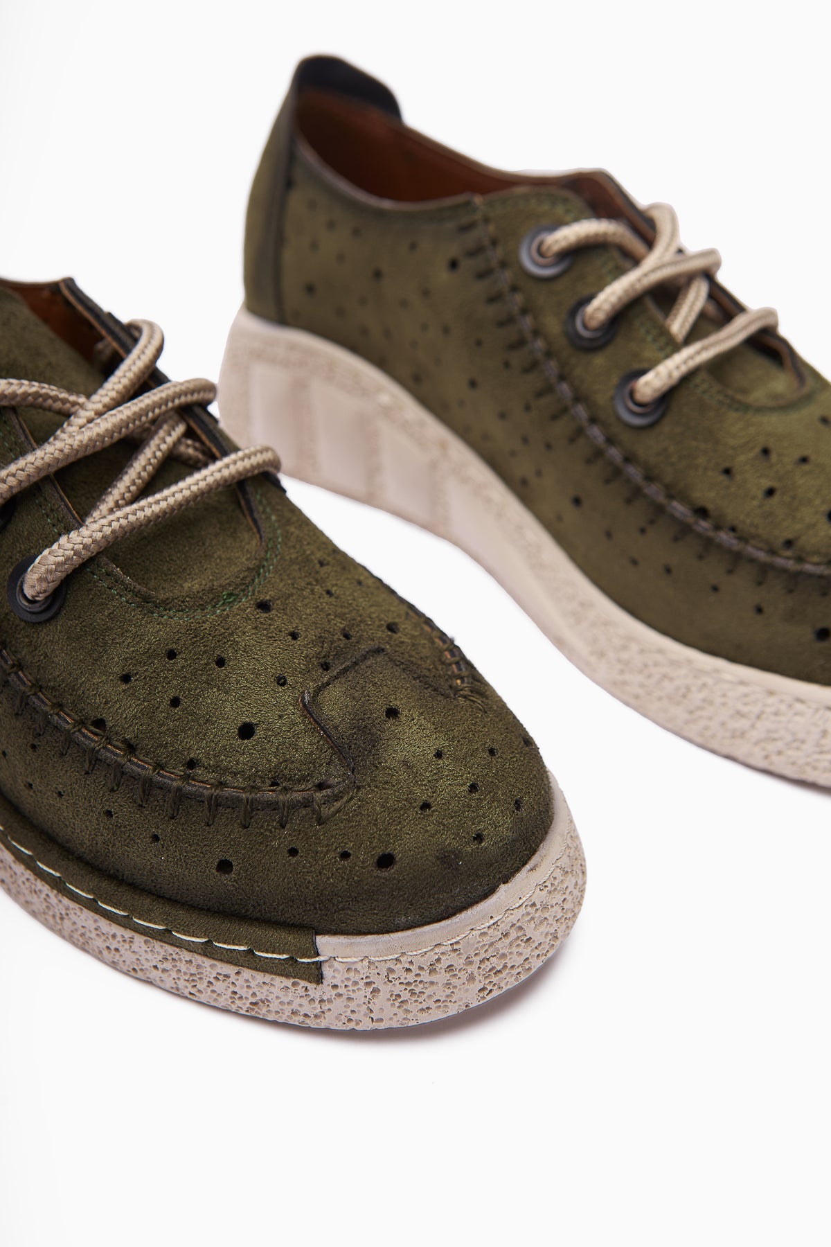 Juli – Olive Suede Vegan Material Lace-Up Casual Shoe (Women)