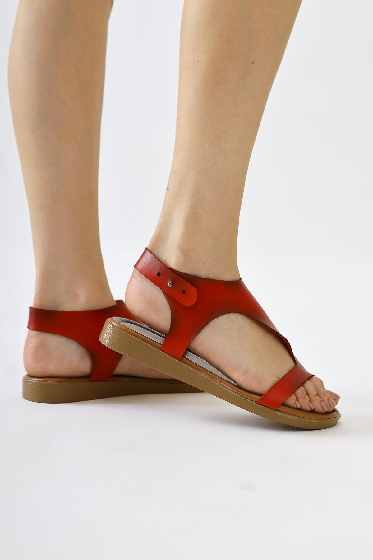 Coral Genuine Leather Red Asymmetric Cut Sandals