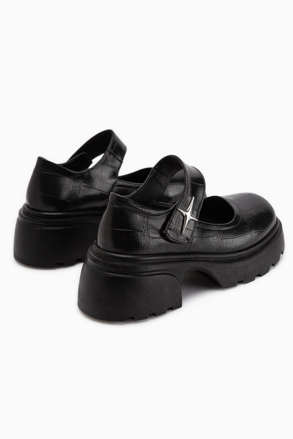 Deena Black Crocodile Platform Sole Women’s Mary Jane Shoes