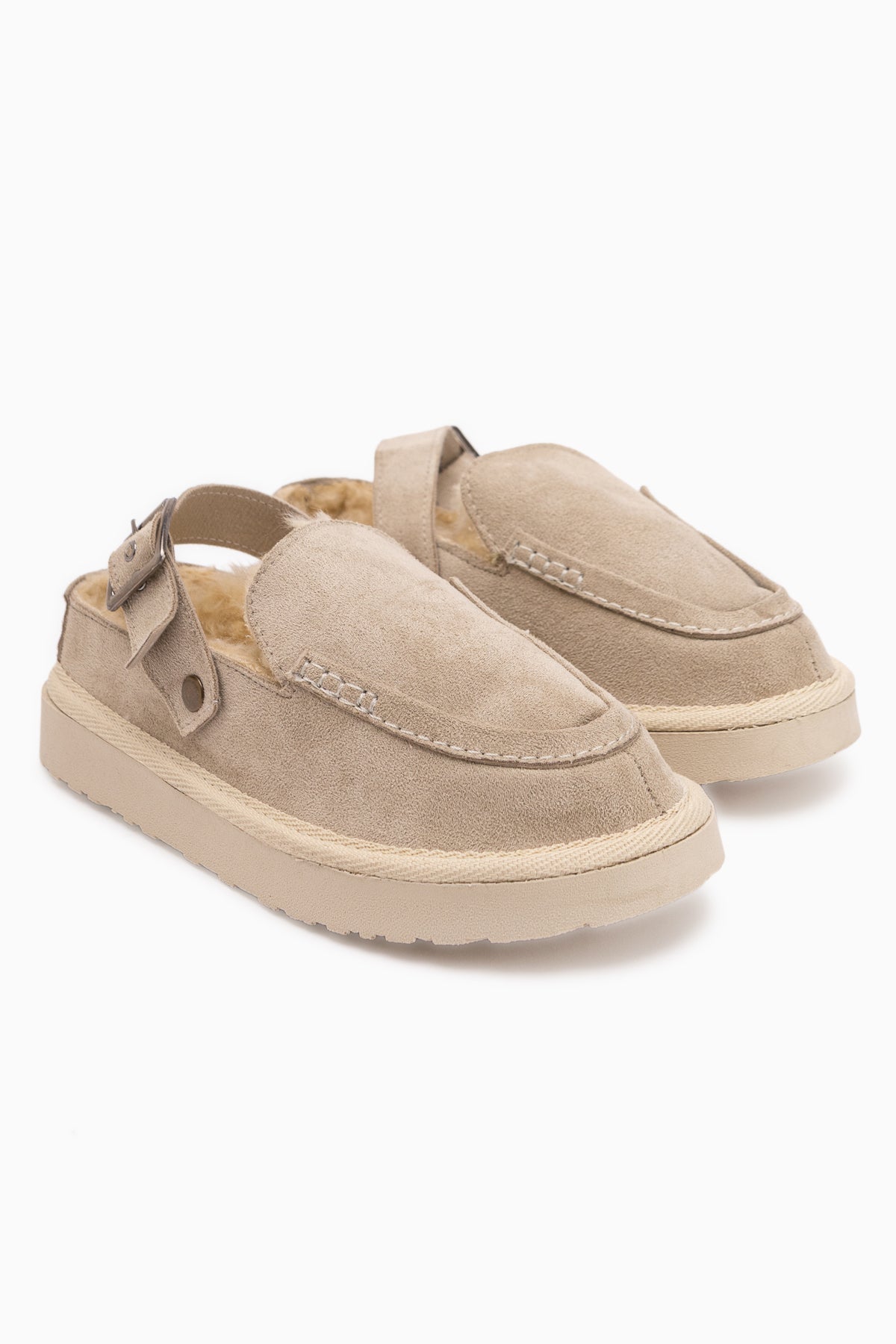 Cathy Beige Suede Fur Women’s Slippers