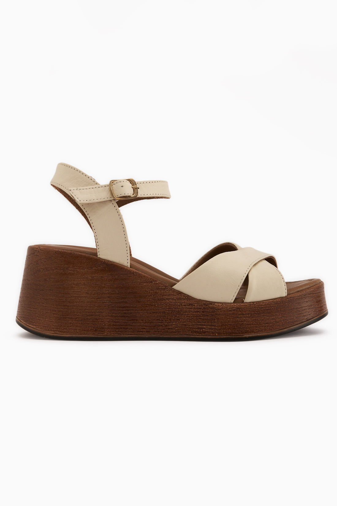 Nooria Genuine Leather Beige Cross Strap Wedge Women’s Sandal