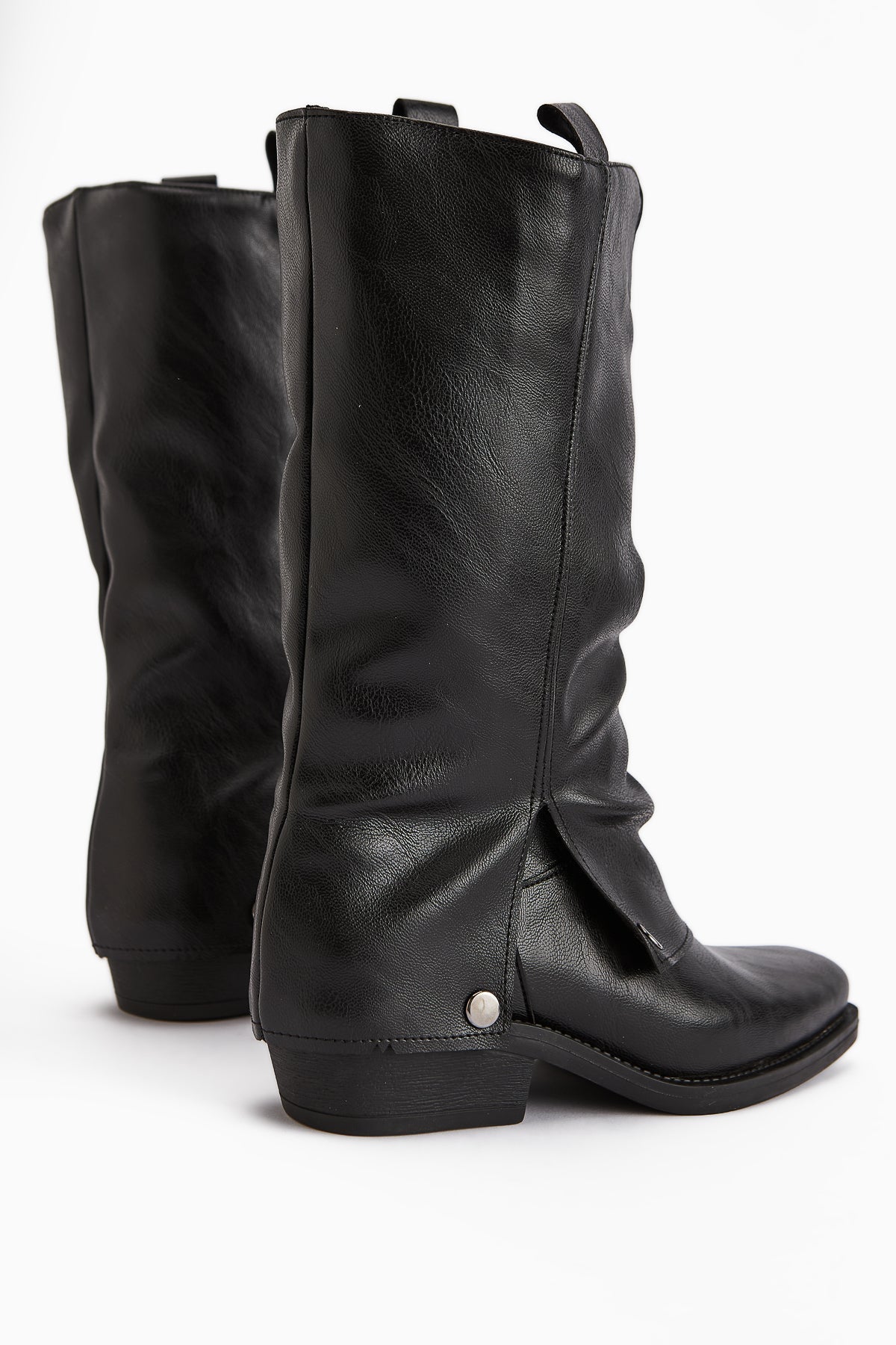 Fadia – Black Blunt-Toe Gusseted Knee-High Boot (Women)